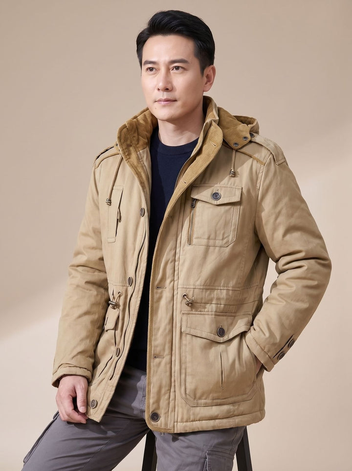 Antoine | Parka Homme Hiver à Capuche Amovible Manteau Court Multipoches