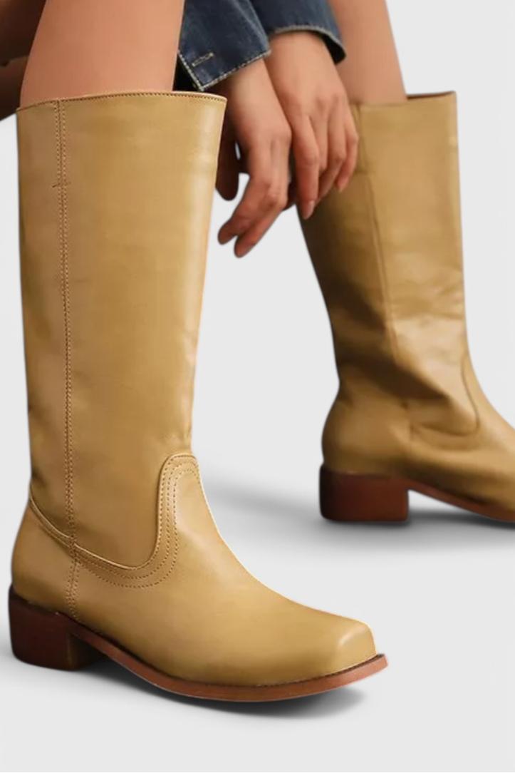 Apolline | Bottes Montantes en Cuir à Talon Carré Femme