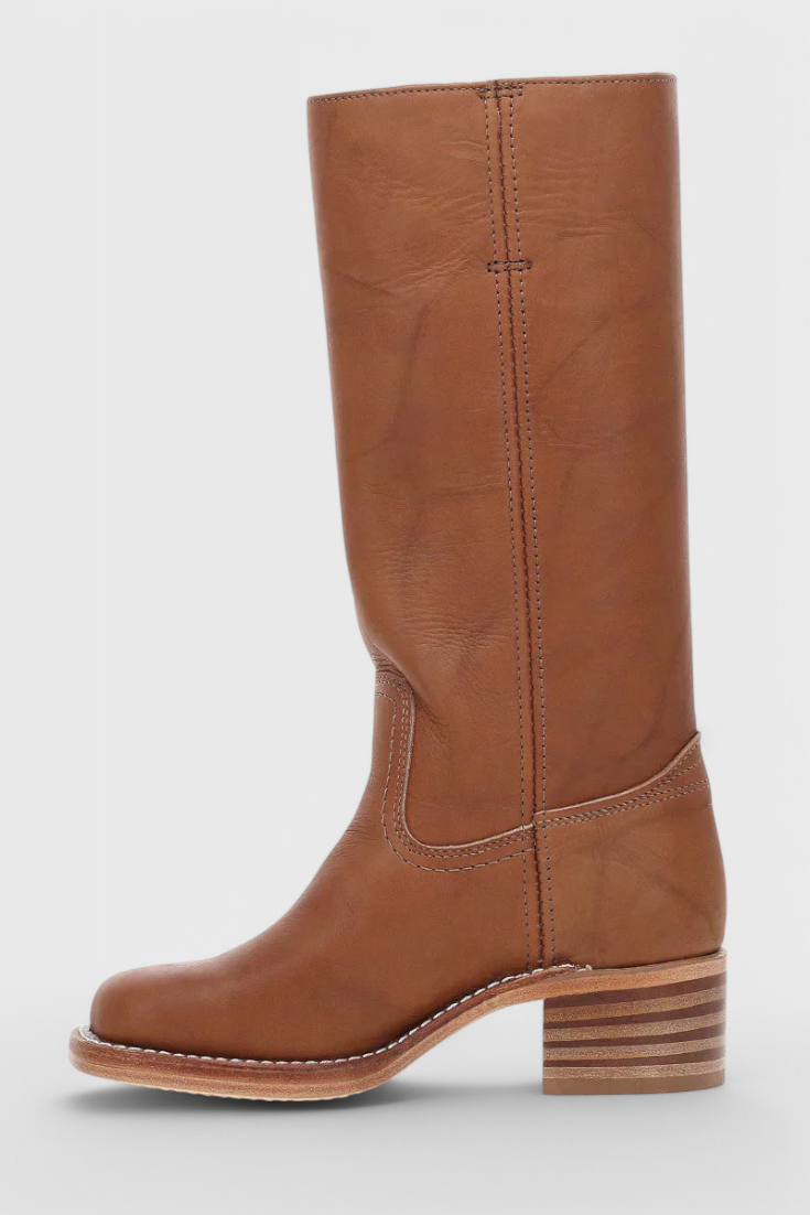Apolline | Bottes Montantes en Cuir à Talon Carré Femme