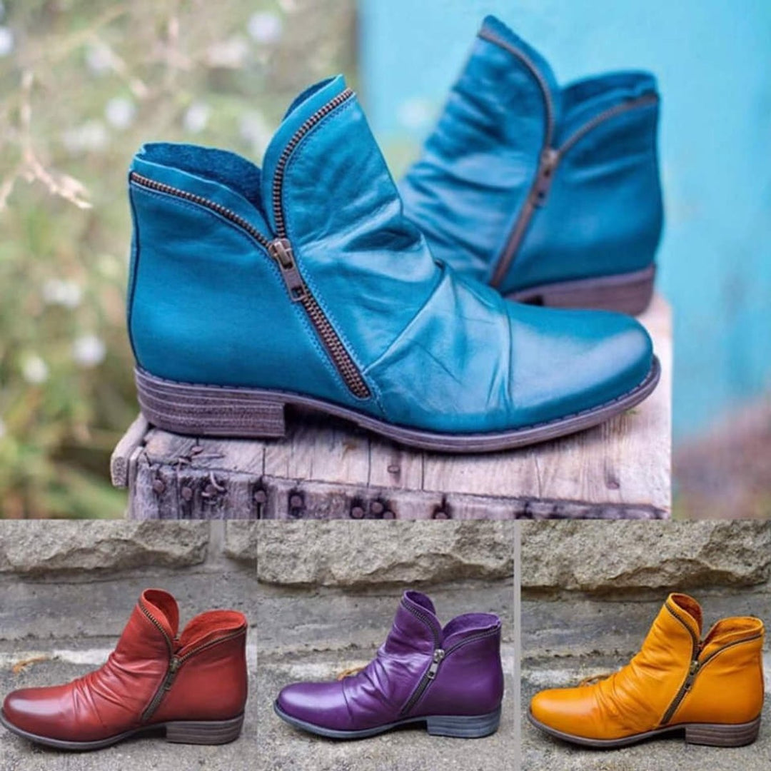 Apolline | Bottines Cuir Souple Femme Zippées Froncées Talon Bloc