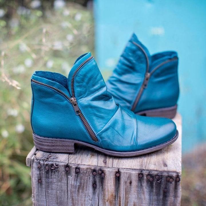 Apolline | Bottines Cuir Souple Femme Zippées Froncées Talon Bloc
