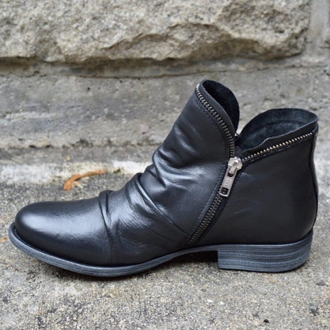 Apolline | Bottines Cuir Souple Femme Zippées Froncées Talon Bloc