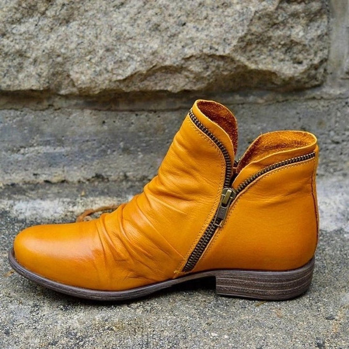 Apolline | Bottines Cuir Souple Femme Zippées Froncées Talon Bloc