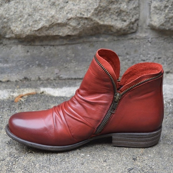 Apolline | Bottines Cuir Souple Femme Zippées Froncées Talon Bloc