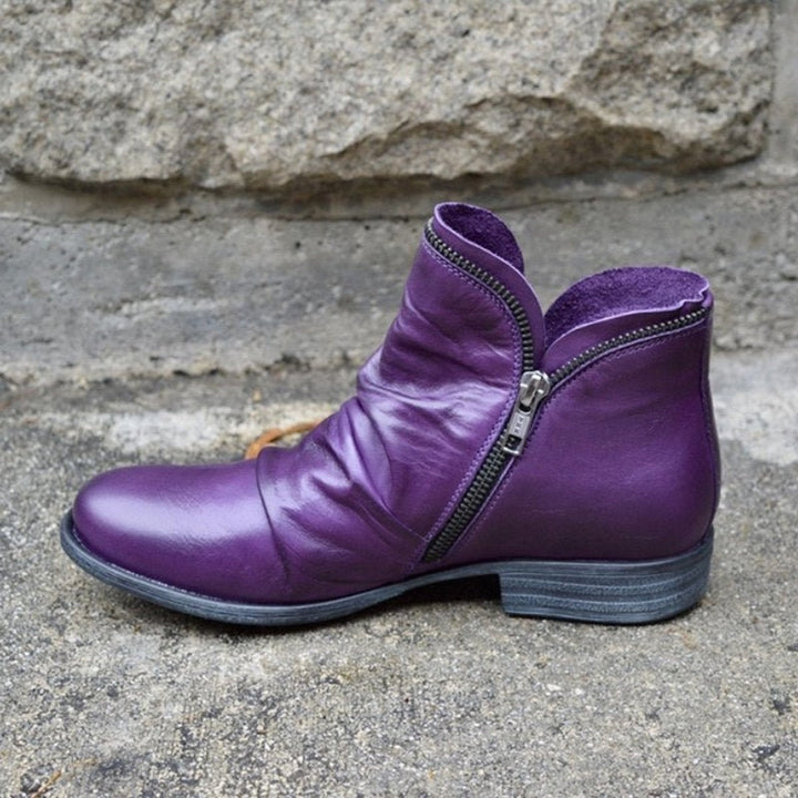 Apolline | Bottines Cuir Souple Femme Zippées Froncées Talon Bloc