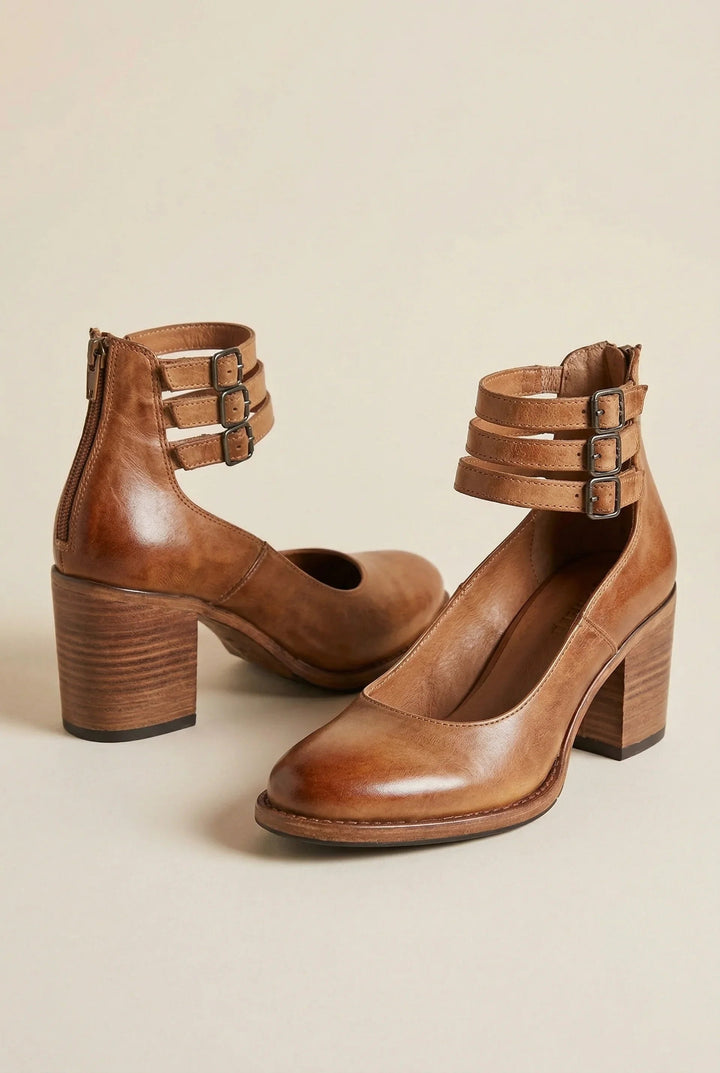 Apolline | Escarpins à Talon Carré Femme Bride Cheville Cuir