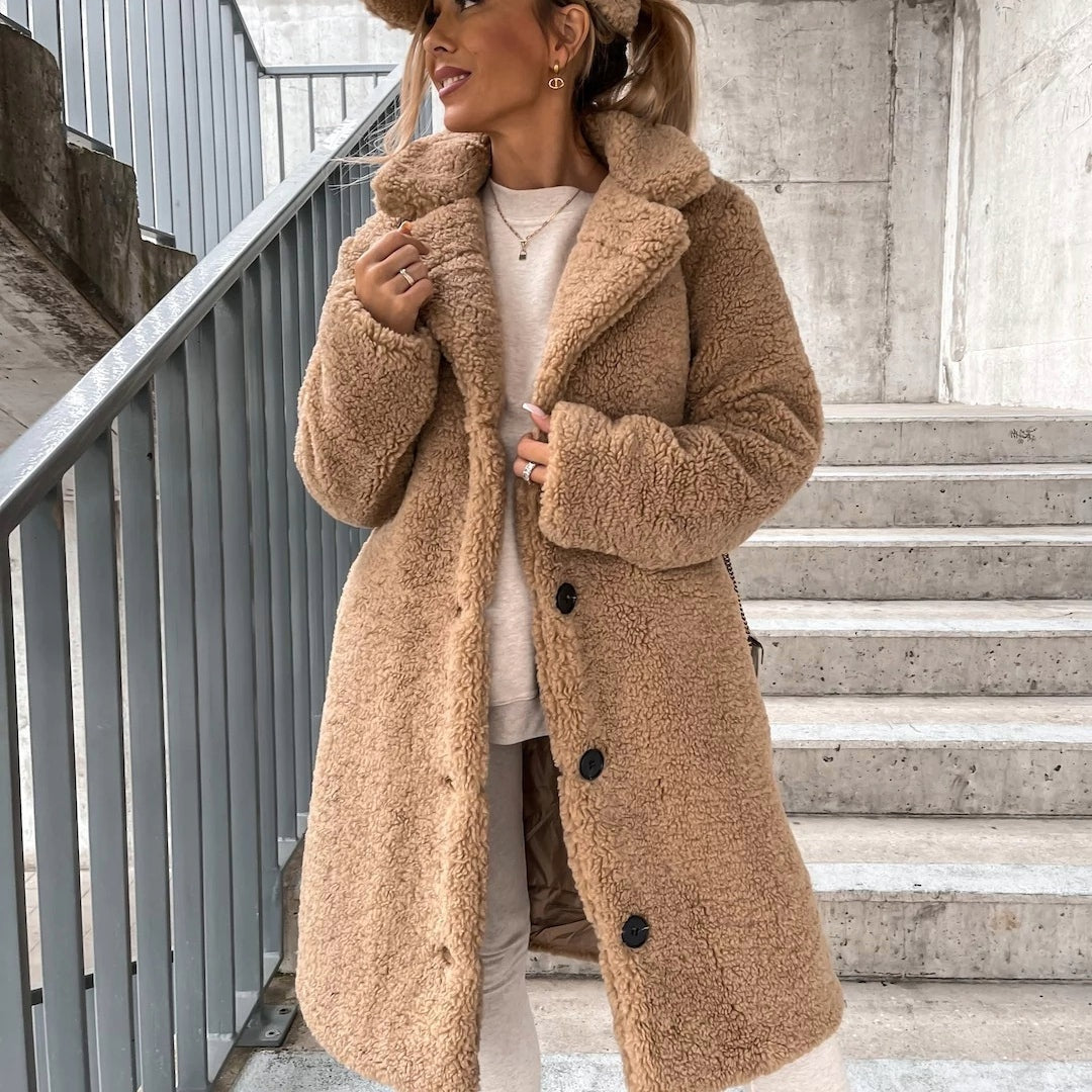 Apolline | Manteau Long Teddy Oversize Femme Boutons