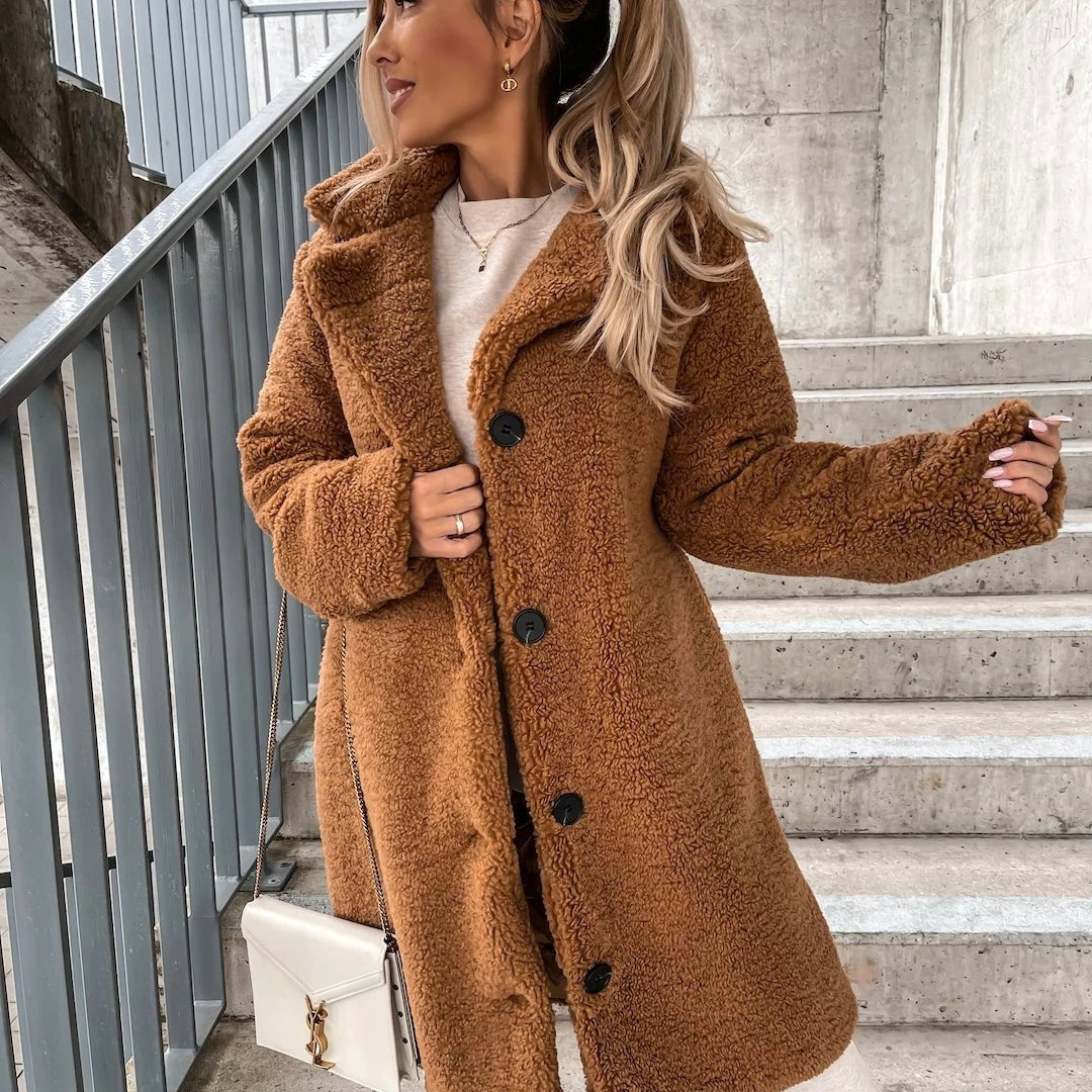 Apolline | Manteau Long Teddy Oversize Femme Boutons