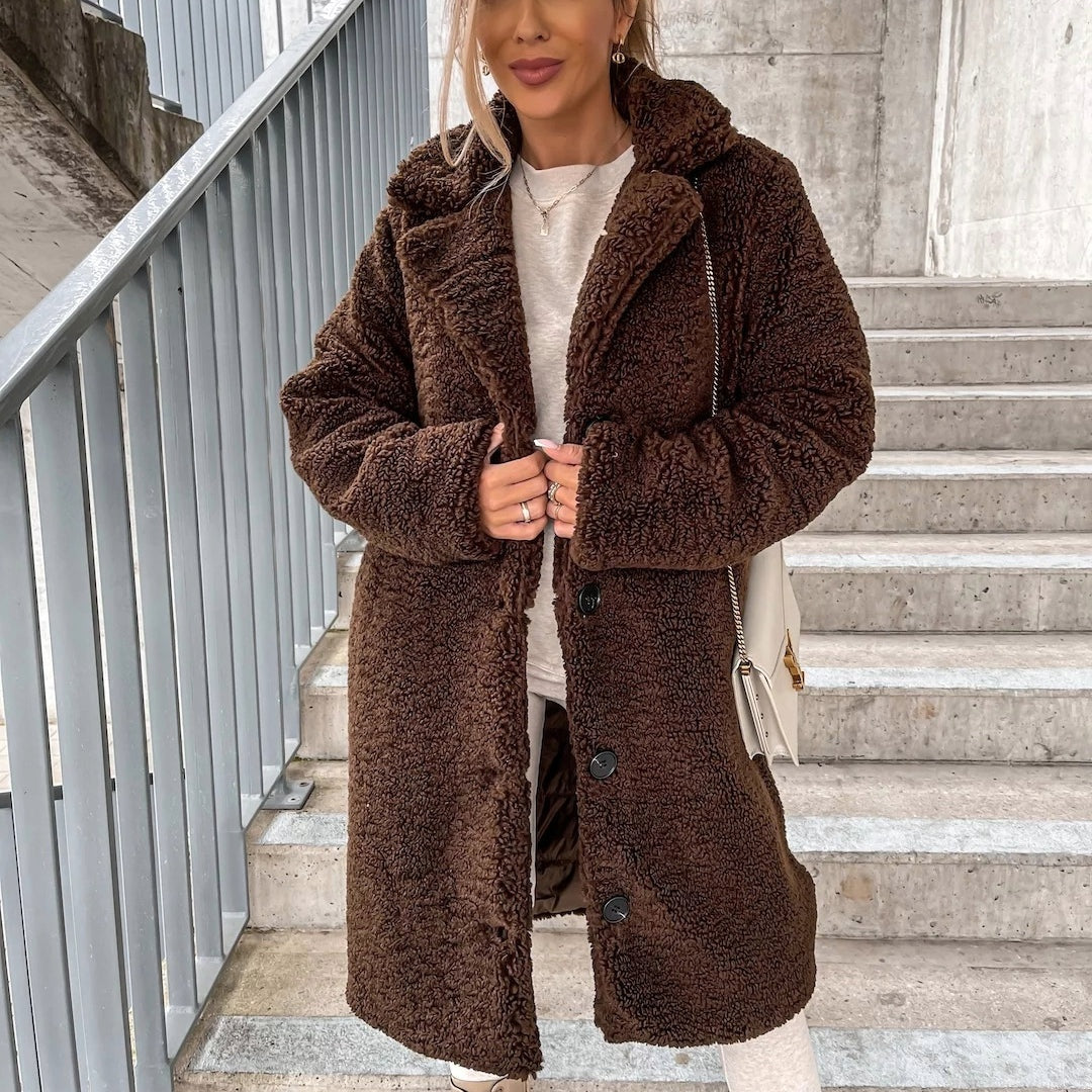 Apolline | Manteau Long Teddy Oversize Femme Boutons