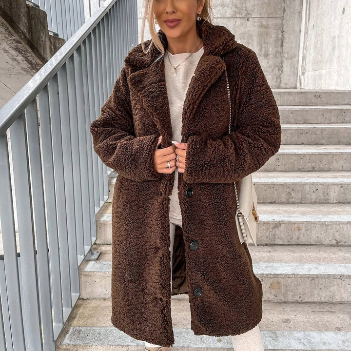 Apolline | Manteau Long Teddy Oversize Femme Boutons