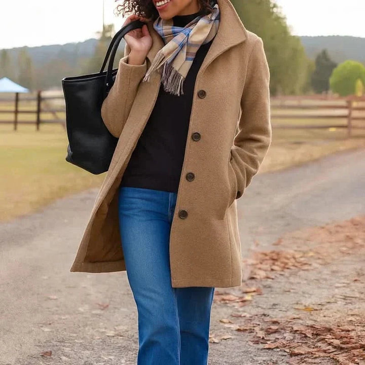 Apolline | Manteau Mi-Long en Laine Femme Col Revers Boutonné