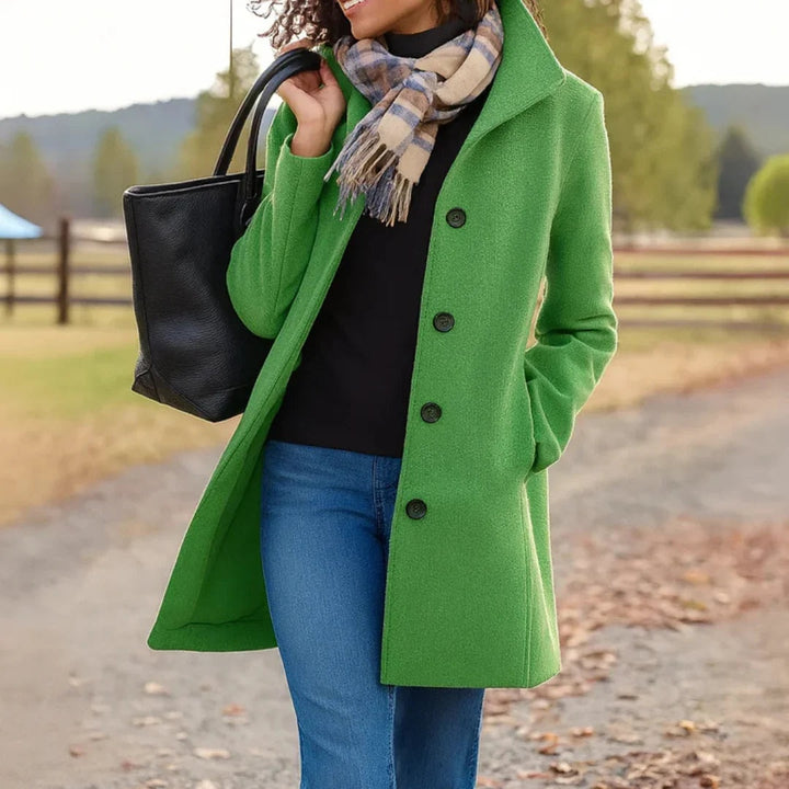 Apolline | Manteau Mi-Long en Laine Femme Col Revers Boutonné