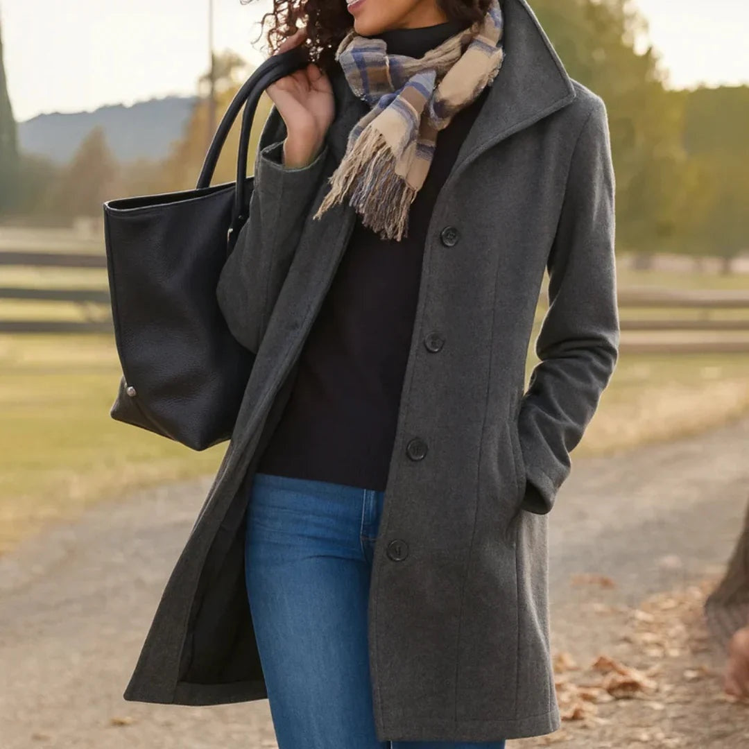 Apolline | Manteau Mi-Long en Laine Femme Col Revers Boutonné