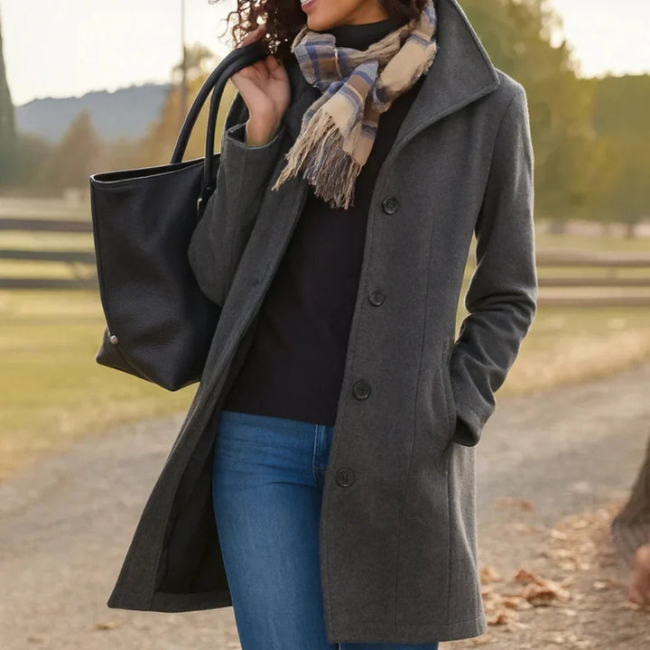 Apolline | Manteau Mi-Long en Laine Femme Col Revers Boutonné