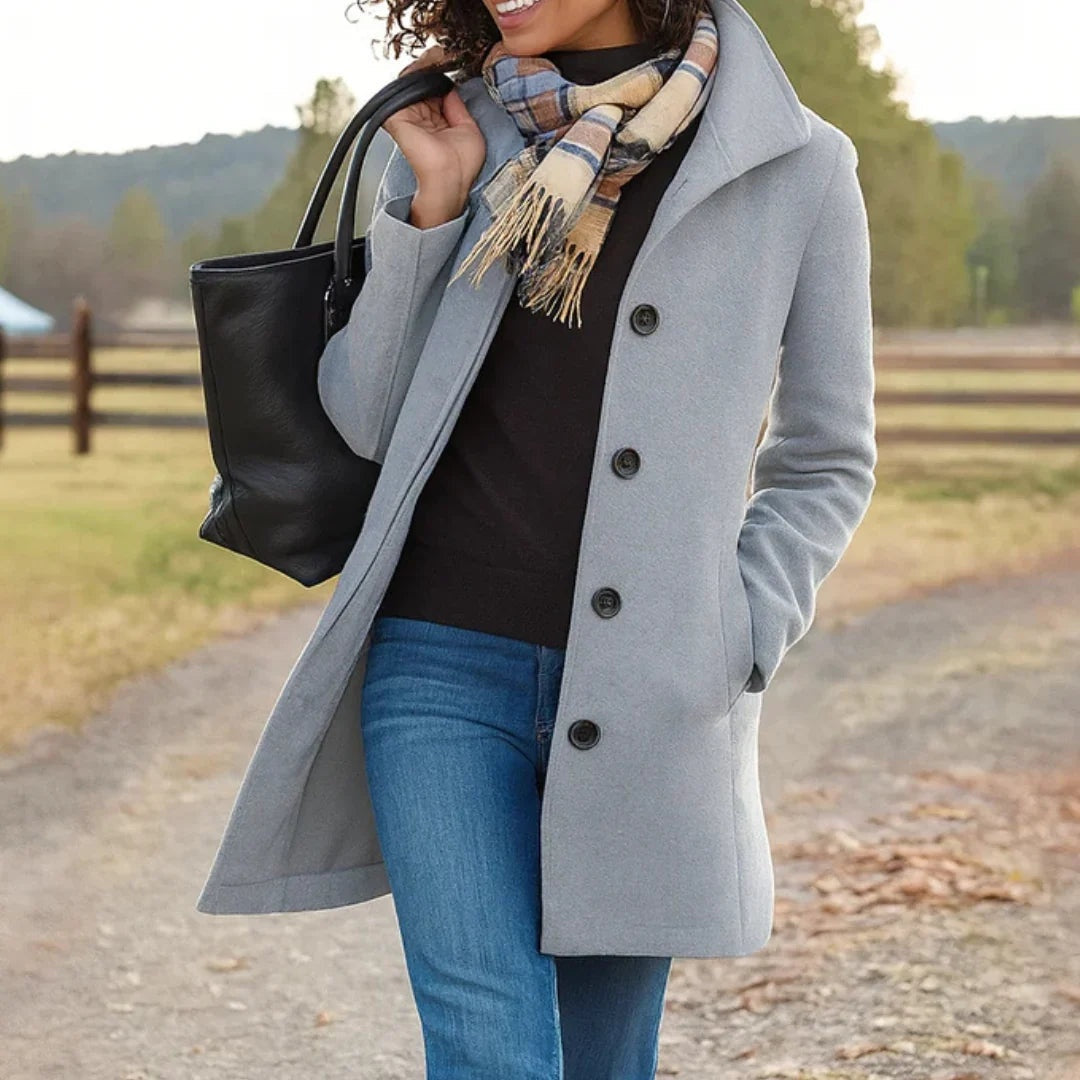 Apolline | Manteau Mi-Long en Laine Femme Col Revers Boutonné