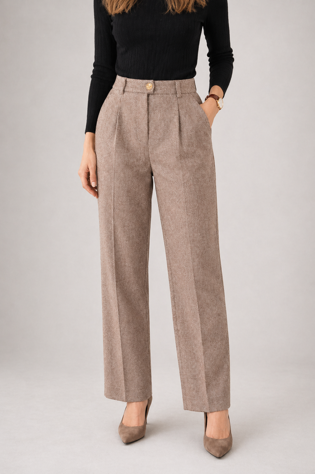 Apolline | Pantalon en Laine Taille Haute Femme Droit à Plis