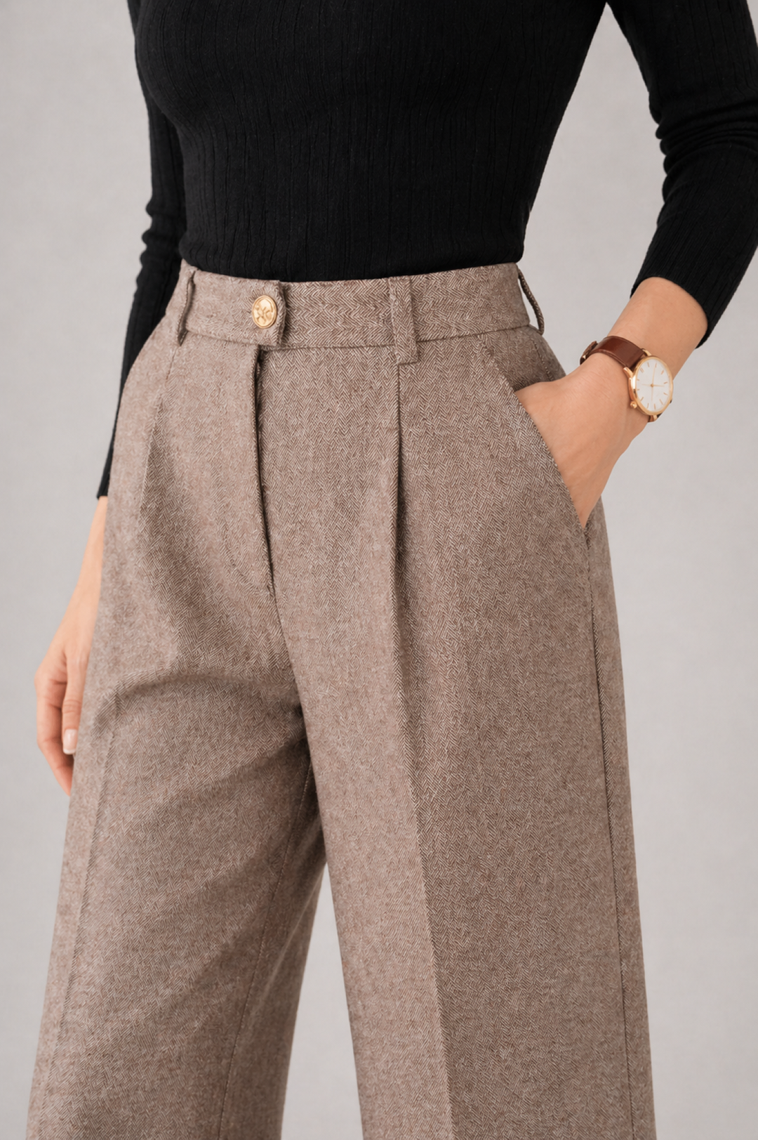 Apolline | Pantalon en Laine Taille Haute Femme Droit à Plis