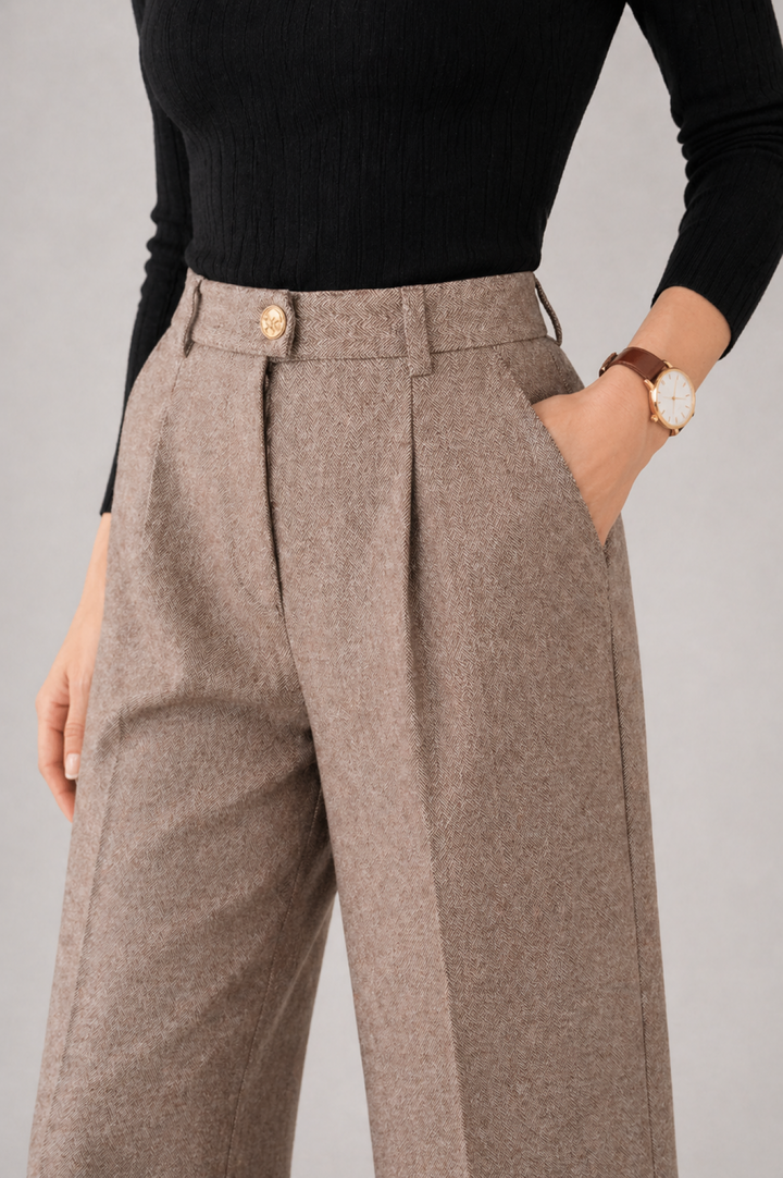Apolline | Pantalon en Laine Taille Haute Femme Droit à Plis