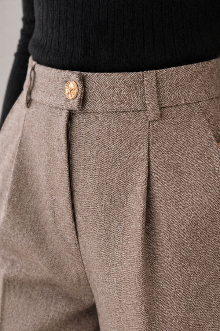 Apolline | Pantalon en Laine Taille Haute Femme Droit à Plis