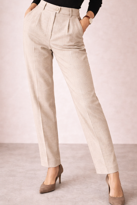 Apolline | Pantalon en Laine Taille Haute Femme Droit à Plis