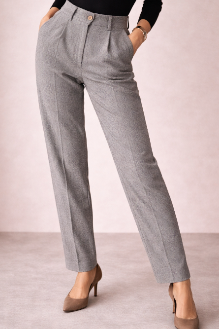 Apolline | Pantalon en Laine Taille Haute Femme Droit à Plis