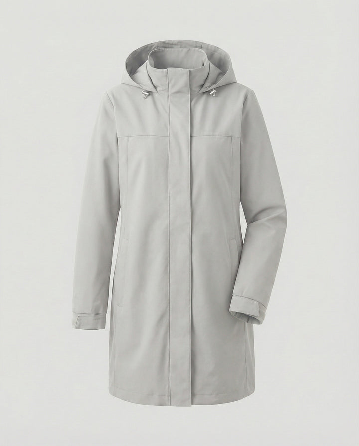 Apolline | Parka Longue Imperméable à Capuche Femme Coupe Droite