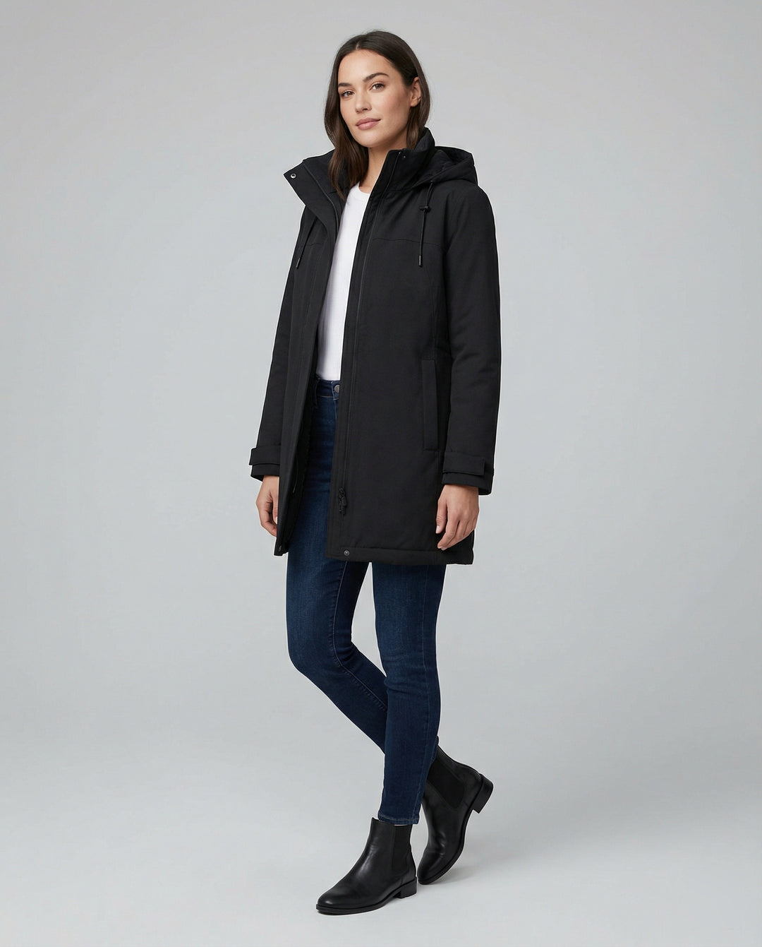 Apolline | Parka Longue Imperméable à Capuche Femme Coupe Droite