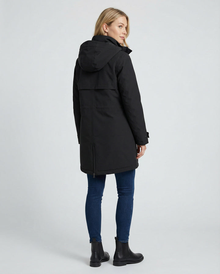 Apolline | Parka Longue Imperméable à Capuche Femme Coupe Droite