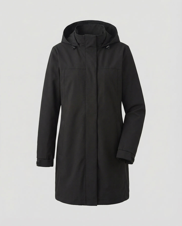 Apolline | Parka Longue Imperméable à Capuche Femme Coupe Droite