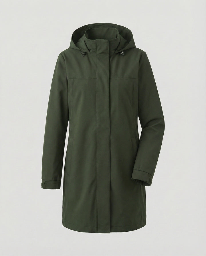 Apolline | Parka Longue Imperméable à Capuche Femme Coupe Droite