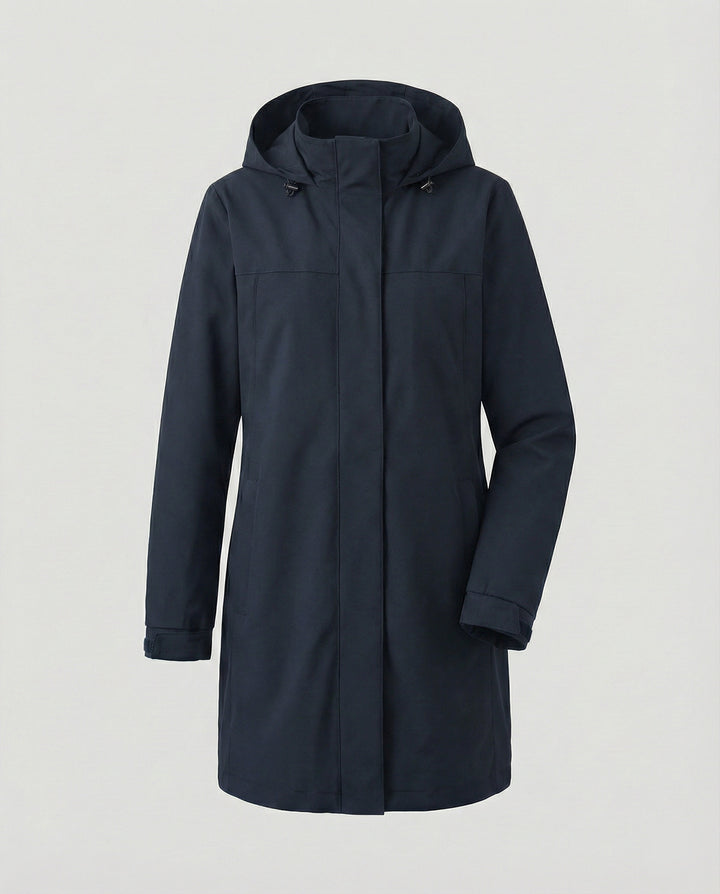 Apolline | Parka Longue Imperméable à Capuche Femme Coupe Droite