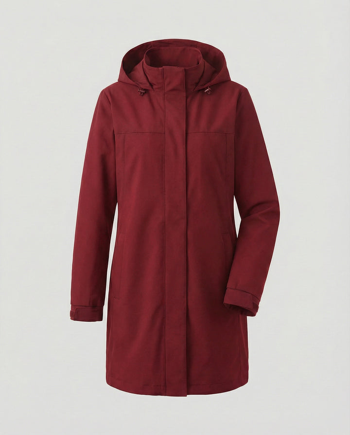 Apolline | Parka Longue Imperméable à Capuche Femme Coupe Droite