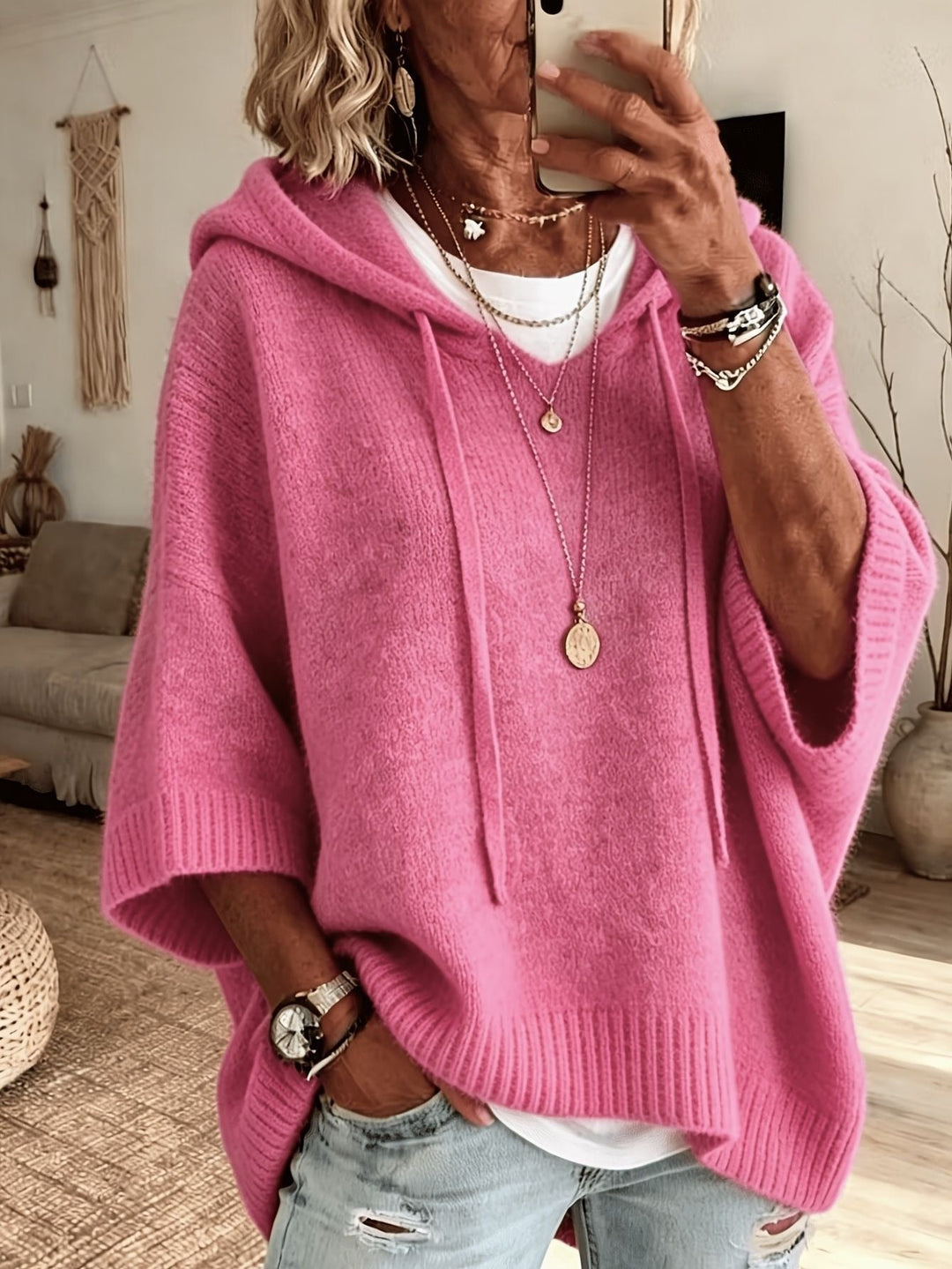 Apolline | Poncho en Tricot à Capuche Femme Oversize