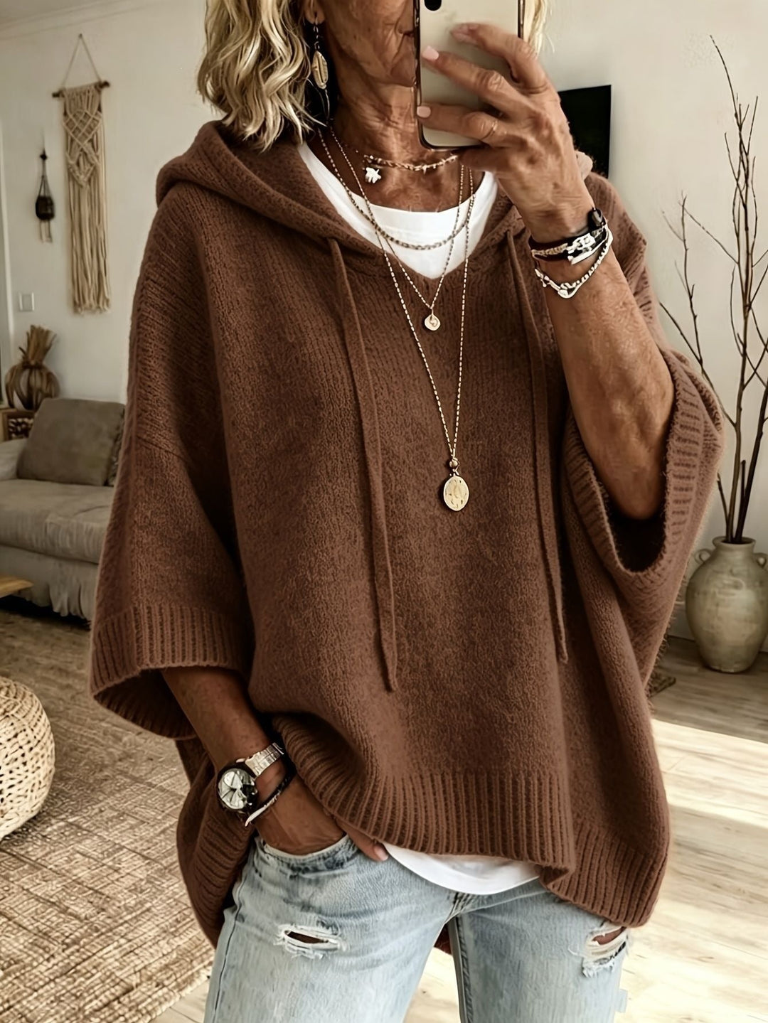 Apolline | Poncho en Tricot à Capuche Femme Oversize