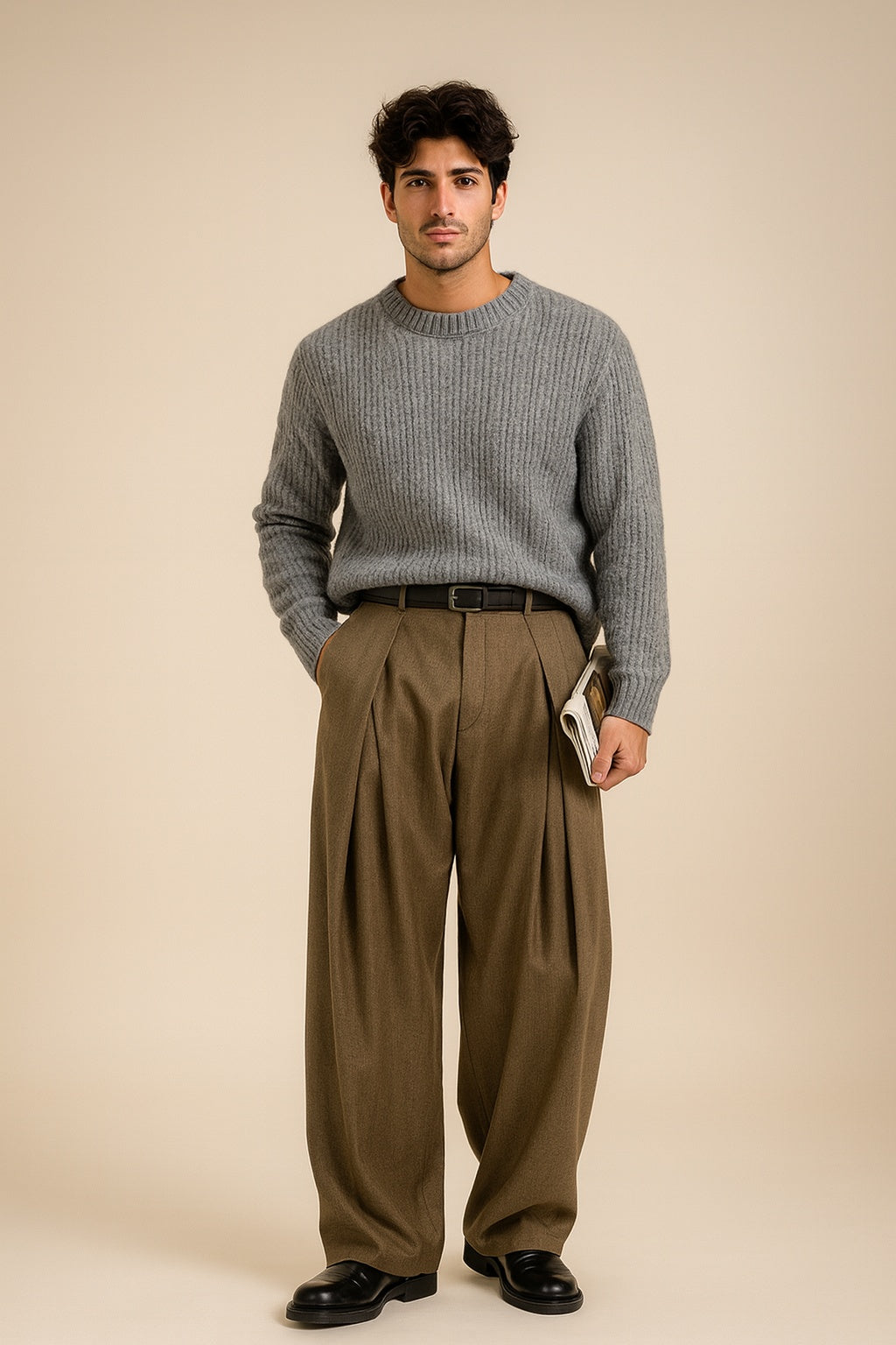 Arthur | Pantalon de Costume Homme Taille Haute Jambe Large à Plis