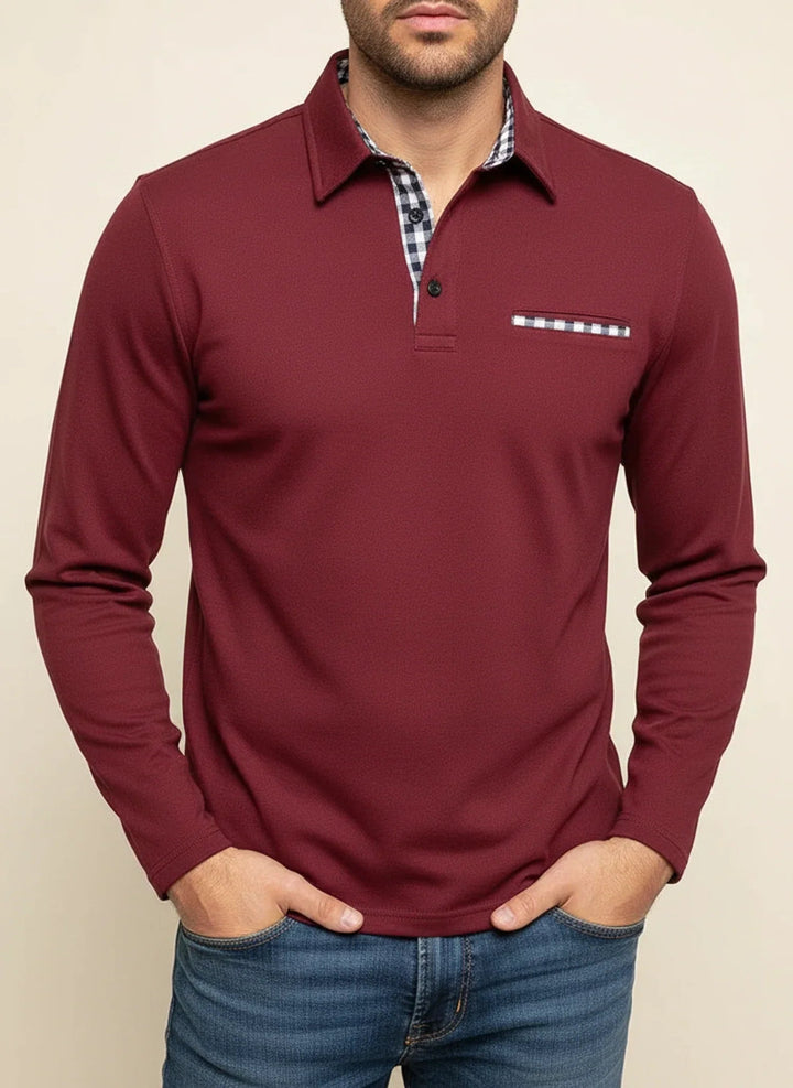 Arthur | Polo Manches Longues Homme Col Carreaux Poche Poitrine