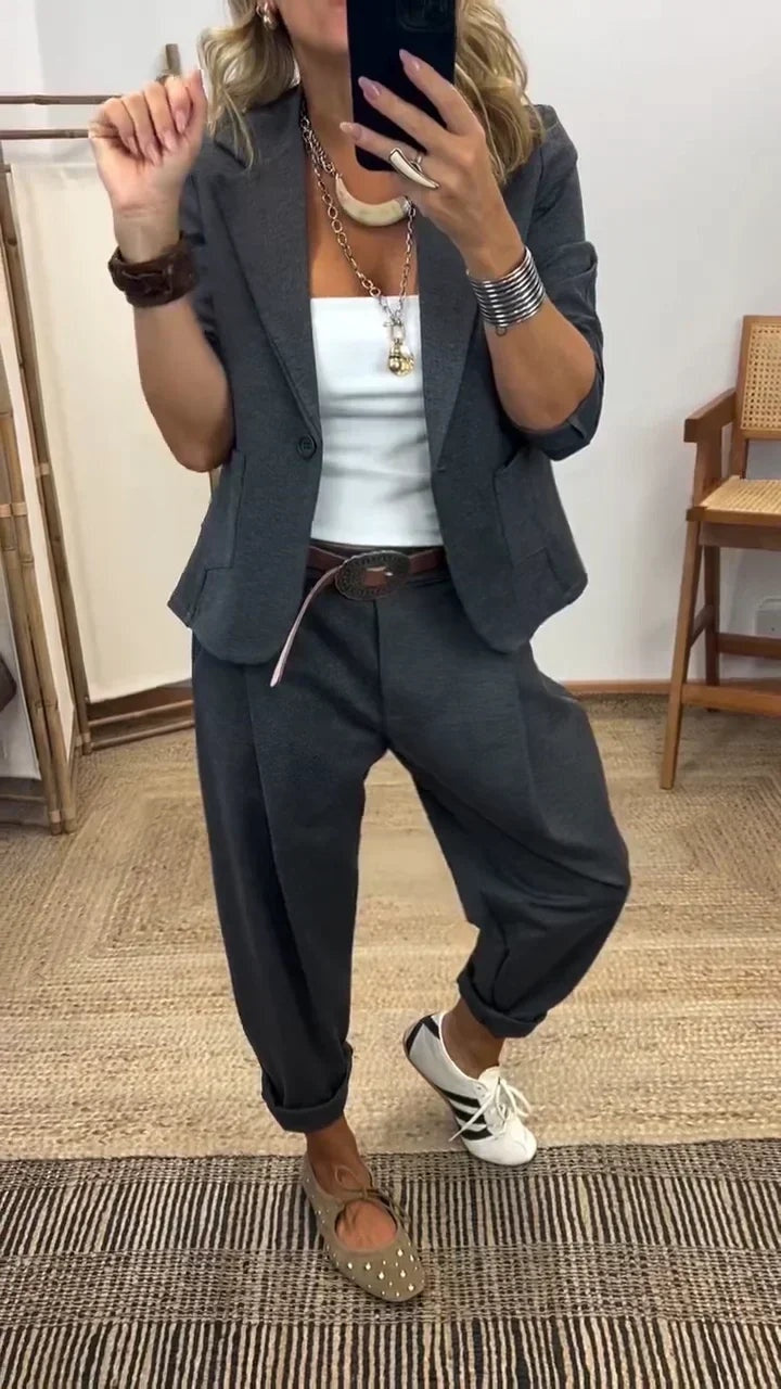 Audrey | Blazer Long Femme Tailleur Pantalon Coupe Décontractée