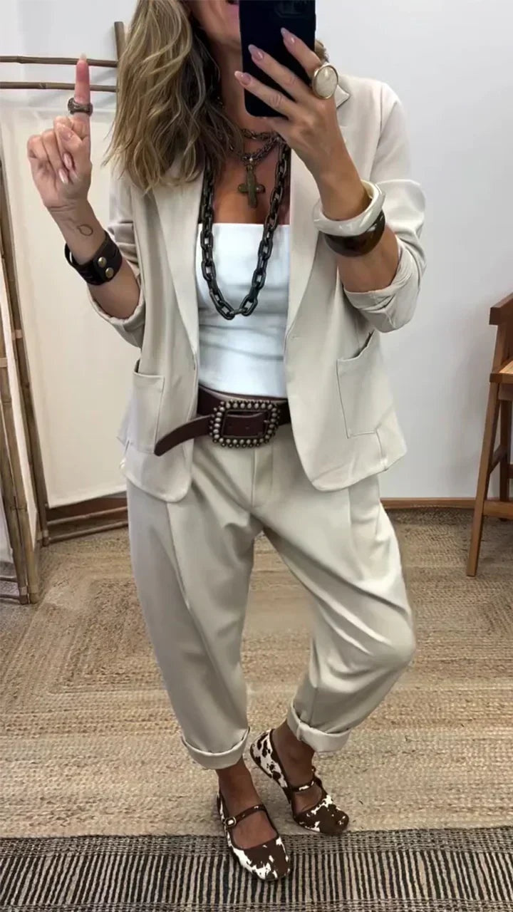 Audrey | Blazer Long Femme Tailleur Pantalon Coupe Décontractée