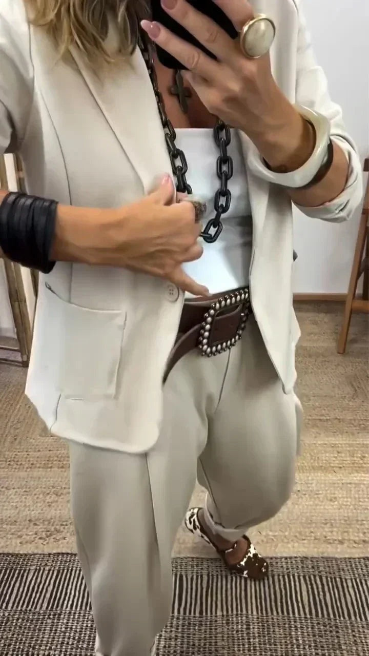 Audrey | Blazer Long Femme Tailleur Pantalon Coupe Décontractée