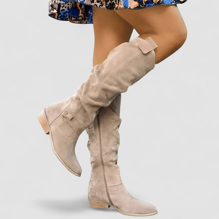 Audrey | Bottes Hautes Femme Suède Talon Bloc
