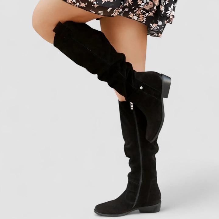 Audrey | Bottes Hautes Femme Suède Talon Bloc