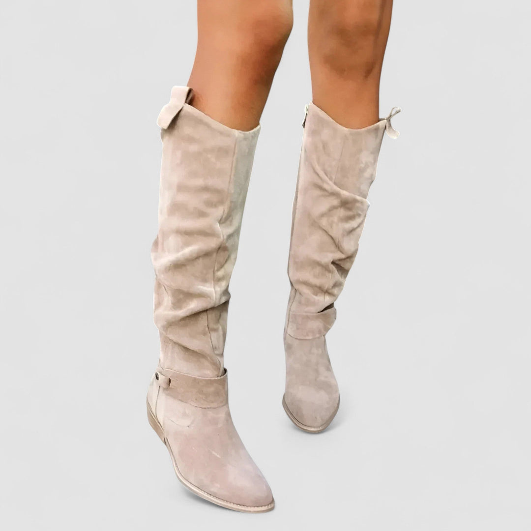 Audrey | Bottes Hautes Femme Suède Talon Bloc