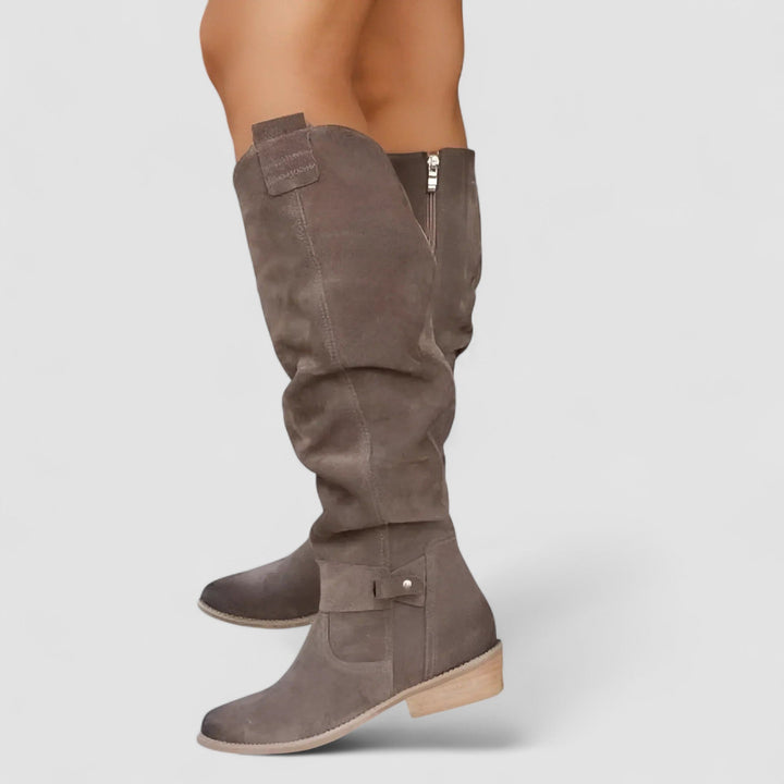 Audrey | Bottes Hautes Femme Suède Talon Bloc