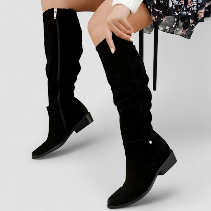 Audrey | Bottes Hautes Femme Suède Talon Bloc