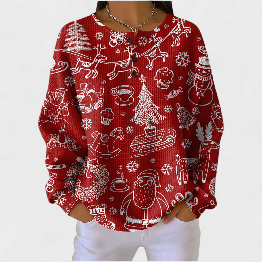 Audrey | Sweat-shirt de Noël Femme Manches Longues Imprimé Festif Waffle