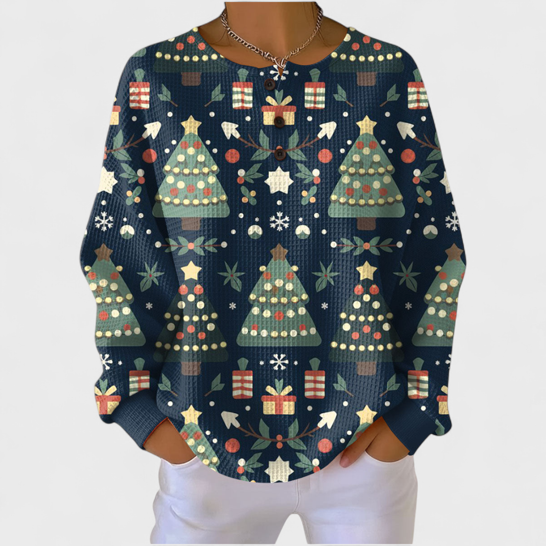 Audrey | Sweat-shirt de Noël Femme Manches Longues Imprimé Festif Waffle