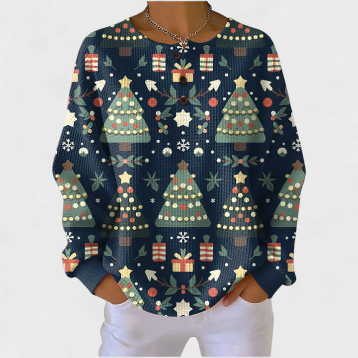 Audrey | Sweat-shirt de Noël Femme Manches Longues Imprimé Festif Waffle
