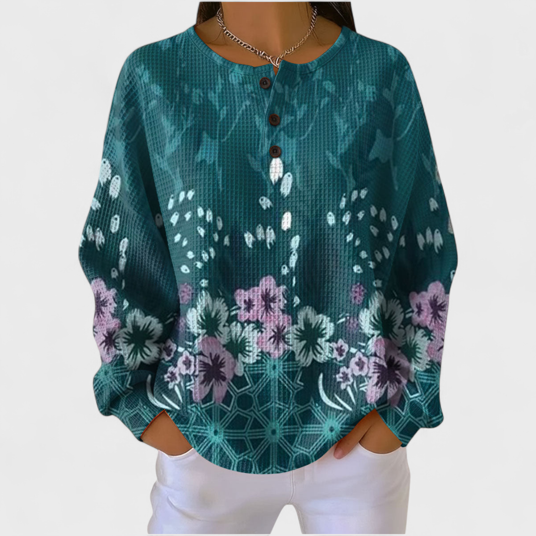 Audrey | Sweat-shirt de Noël Femme Manches Longues Imprimé Festif Waffle