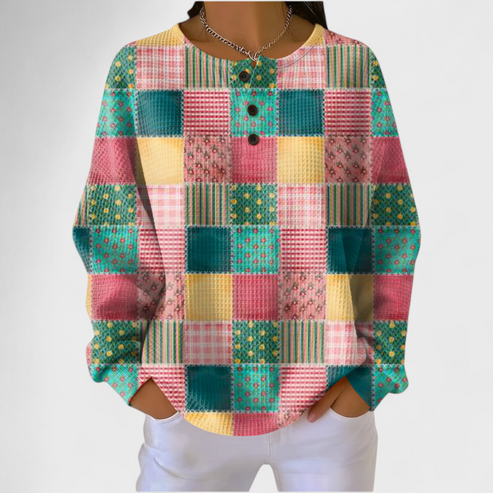 Audrey | Sweat-shirt de Noël Femme Manches Longues Imprimé Festif Waffle