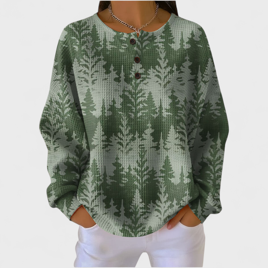 Audrey | Sweat-shirt de Noël Femme Manches Longues Imprimé Festif Waffle